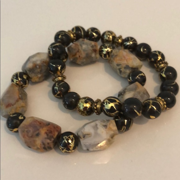 BRACELET POLISHED GRANITE STONE &JAPANESE BEADS - Picture 2 of 8